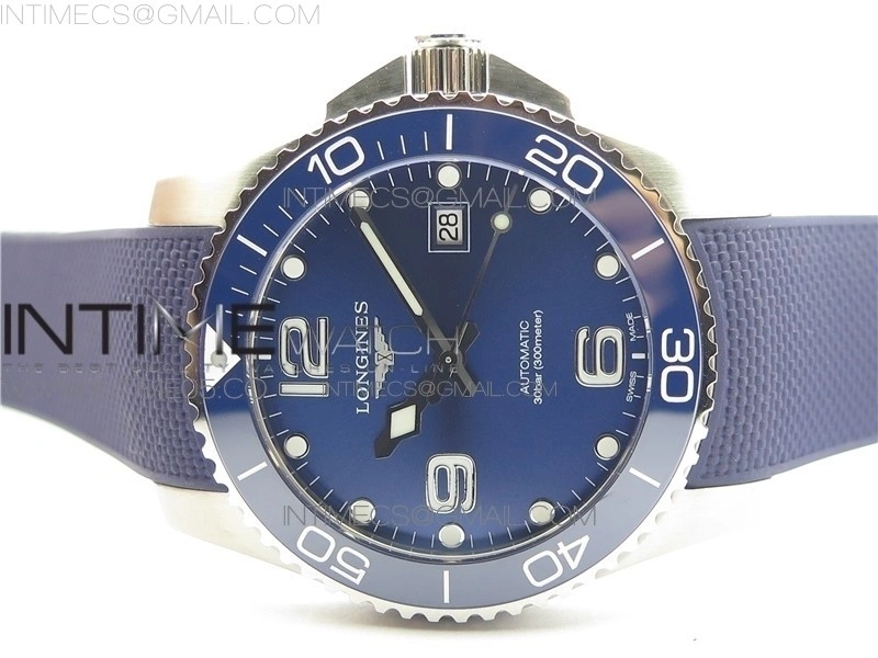 Conquest L3.840.4.56.6 Real Ceramic Bezel SS ZF 1:1 Best Edition Blue dial On Rubber Strap A2824